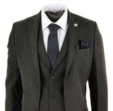 Traje de tres piezas de tweed de lana verde oliva para hombre - STZ11