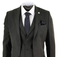 Traje de tres piezas de tweed de lana verde oliva para hombre - STZ11