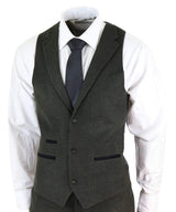 Traje de tres piezas de tweed de lana verde oliva para hombre - STZ11