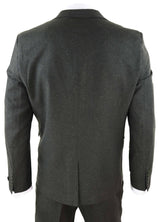 Traje de tres piezas de tweed de lana verde oliva para hombre - STZ11