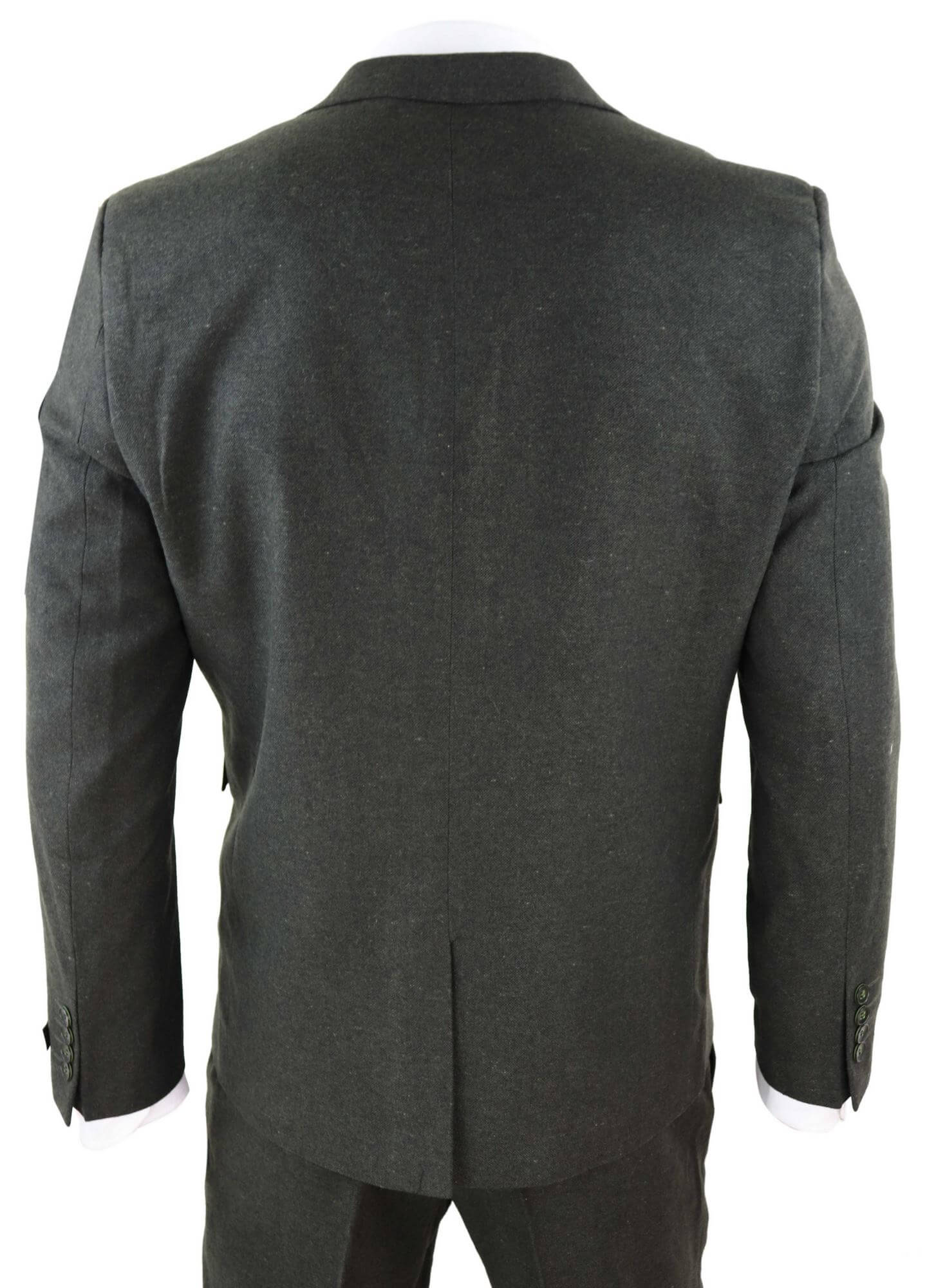 Traje de tres piezas de tweed de lana verde oliva para hombre - STZ11