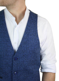 Chaleco azul de hombre de lana tweed con estampado de espiga estilo Peaky Blinders, estilo vintage retro.