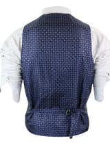Chaleco azul de hombre de lana tweed con estampado de espiga estilo Peaky Blinders, estilo vintage retro.