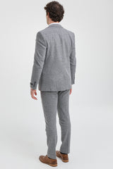 Traje de hombre de 3 piezas de tweed gris claro con estampado de espiga - STZ11