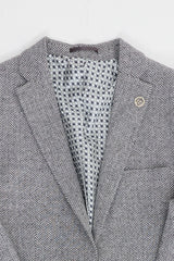Traje de hombre de 3 piezas de tweed gris claro con estampado de espiga - STZ11