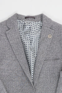 Traje de hombre de 3 piezas de tweed gris claro con estampado de espiga - STZ11