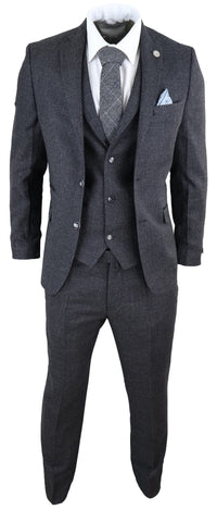Traje de hombre de 3 piezas de tweed negro estilo vintage - STZ14