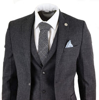 Traje de hombre de 3 piezas de tweed negro estilo vintage - STZ14