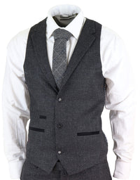 Traje de hombre de 3 piezas de tweed negro estilo vintage - STZ14
