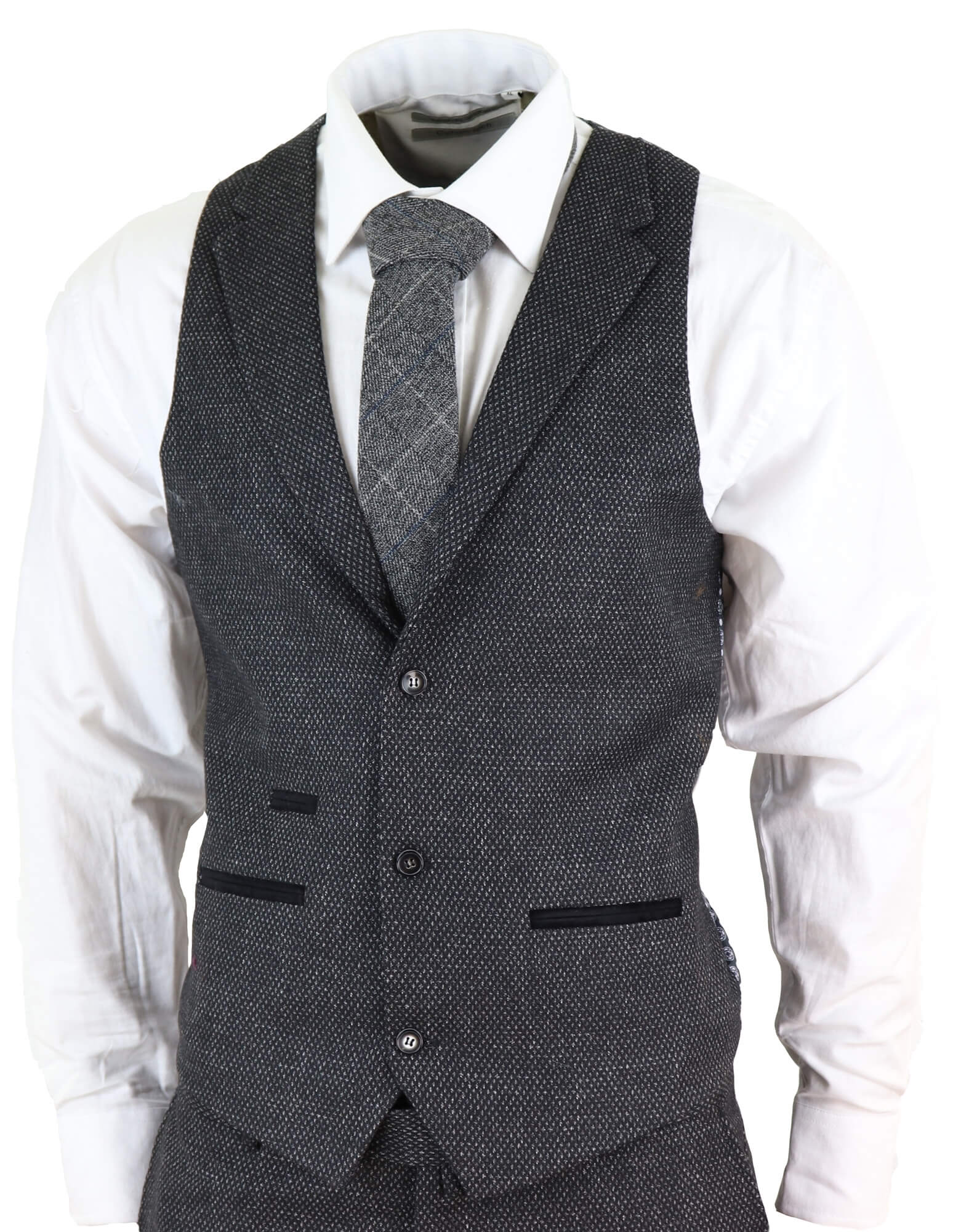 Traje de hombre de 3 piezas de tweed negro estilo vintage - STZ14
