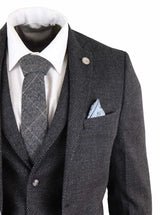 Traje de hombre de 3 piezas de tweed negro estilo vintage - STZ14