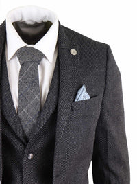 Traje de hombre de 3 piezas de tweed negro estilo vintage - STZ14