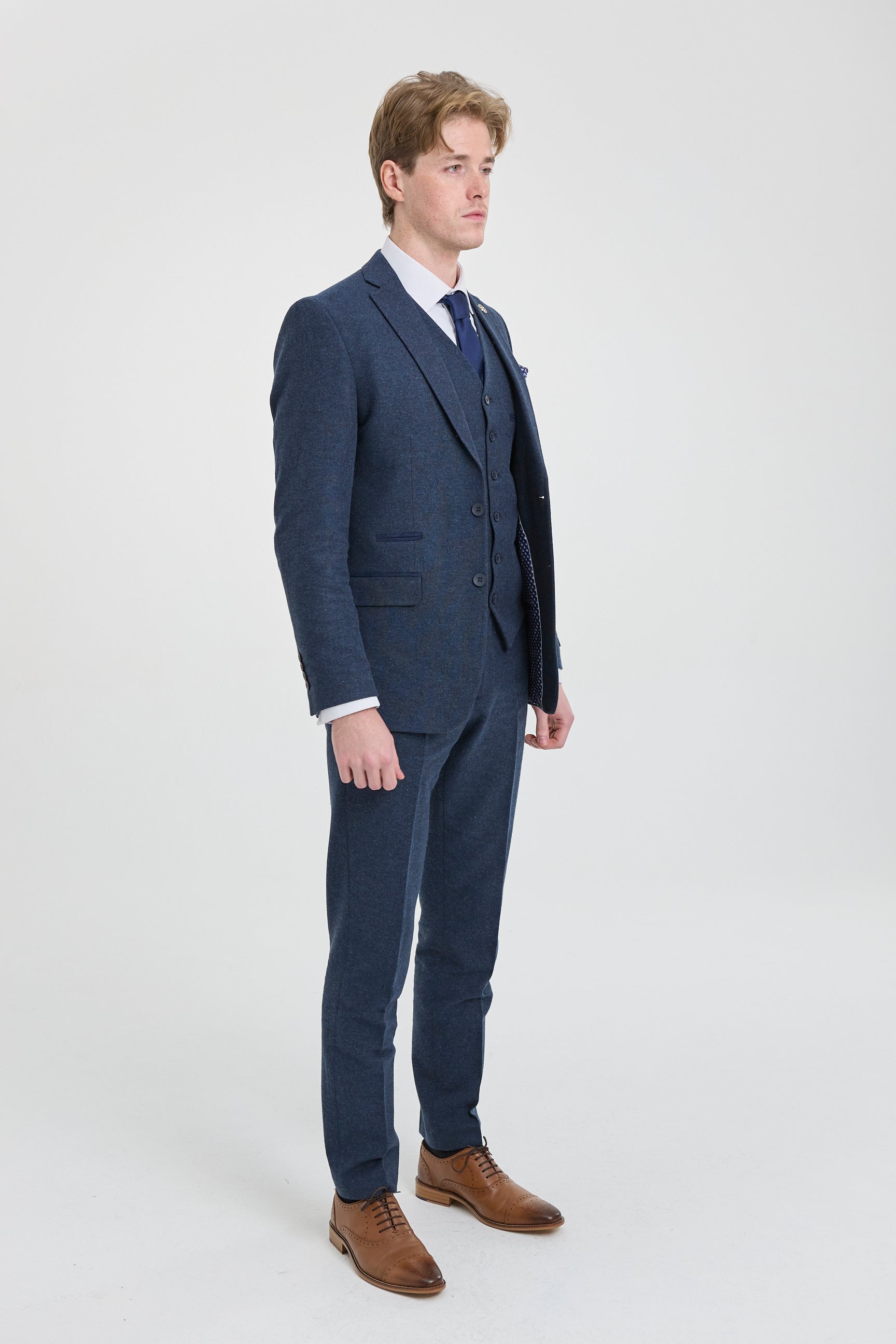 Traje de lana azul marino para hombre estilo Peaky Blinders