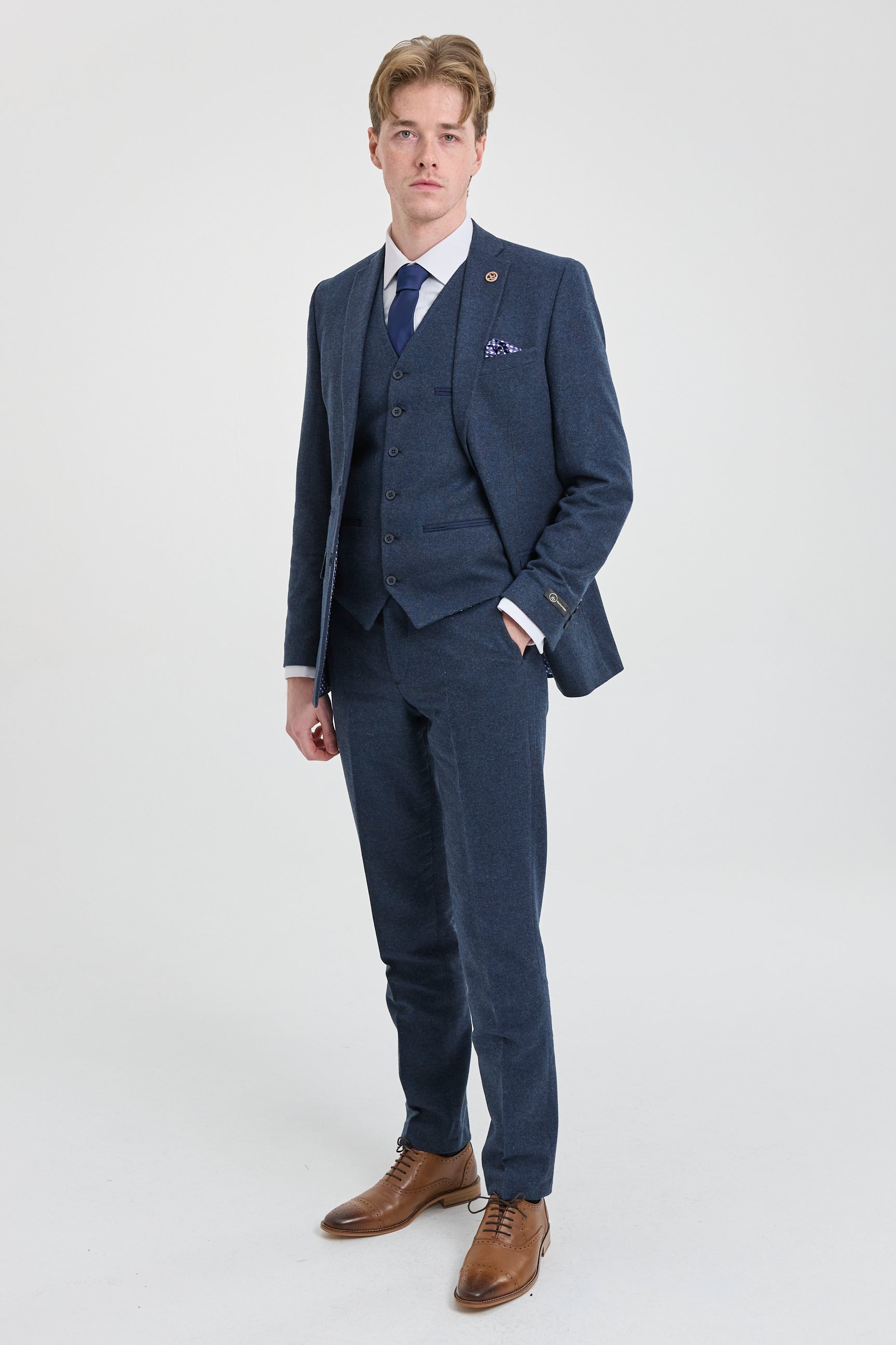 Traje de lana azul marino para hombre estilo Peaky Blinders