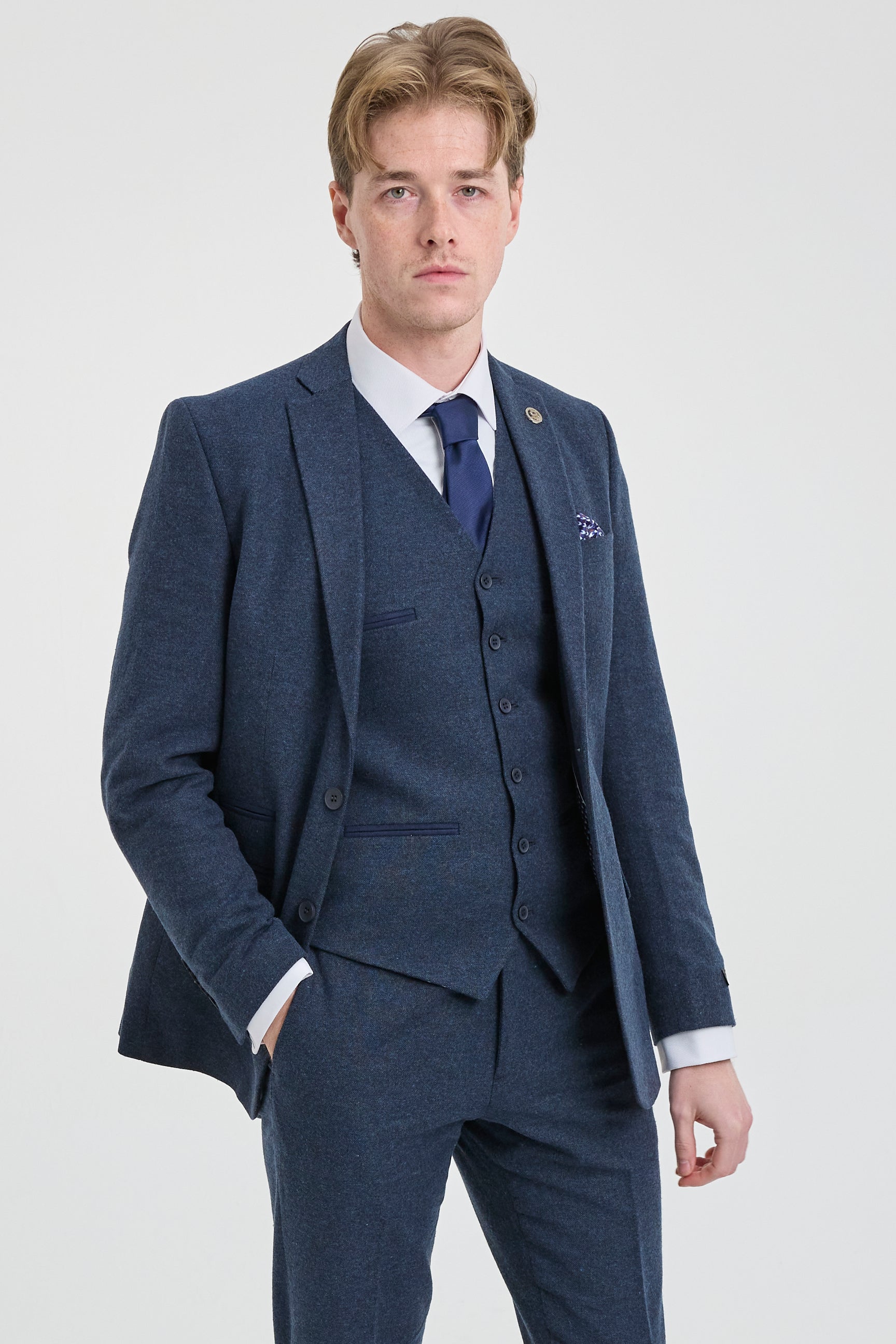 Traje de lana azul marino para hombre estilo Peaky Blinders