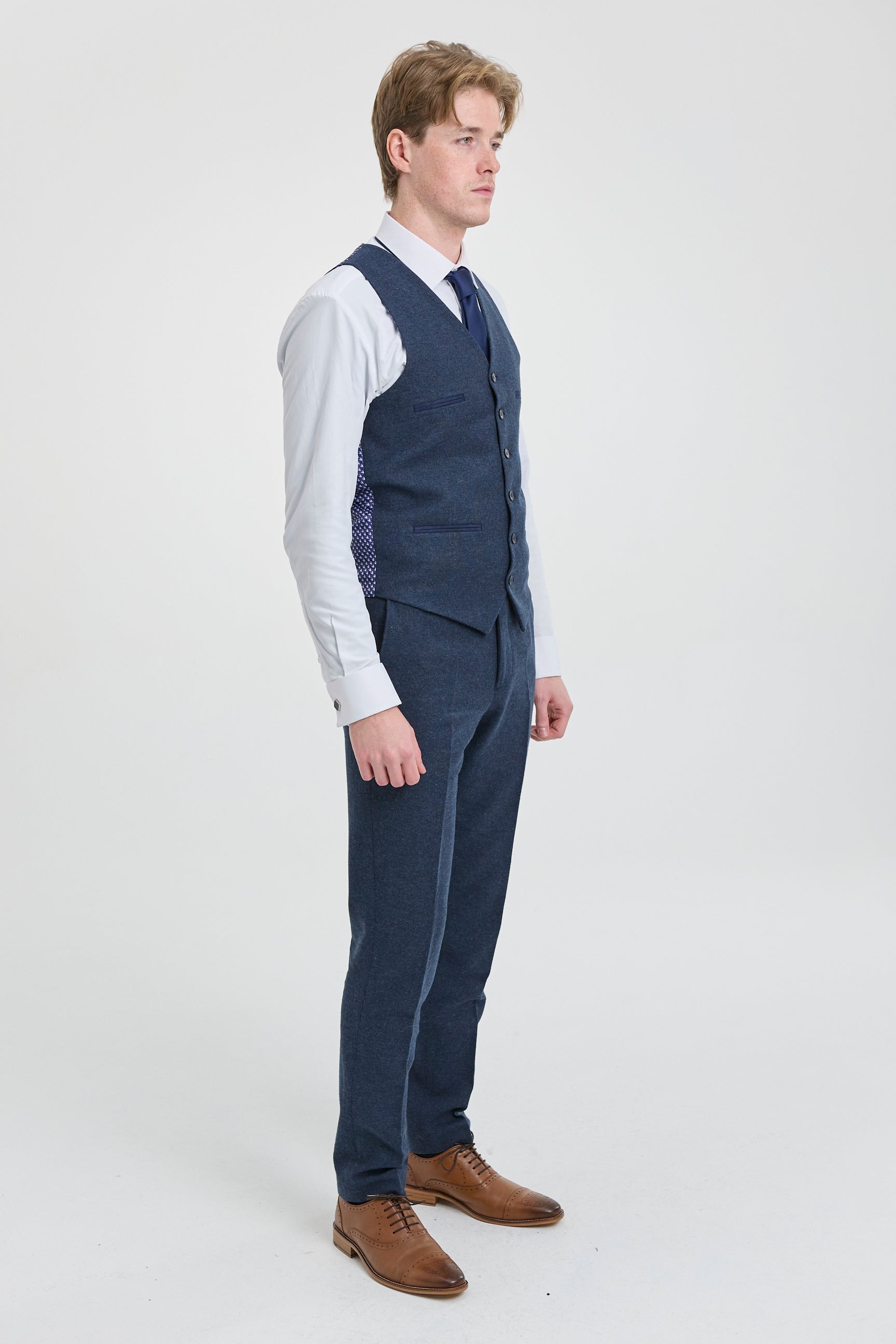 Traje de lana azul marino para hombre estilo Peaky Blinders