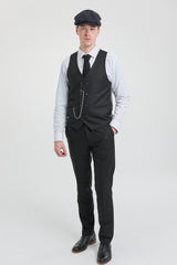 Traje de tres piezas negro a rayas para hombre
