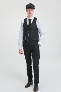Traje de tres piezas negro a rayas para hombre