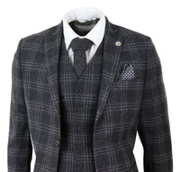 Traje de tres piezas de tweed a cuadros gris carbón para hombre