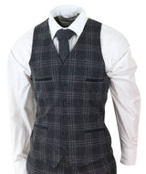 Traje de tres piezas de tweed a cuadros gris carbón para hombre