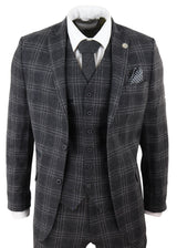 Traje de tres piezas de tweed a cuadros gris carbón para hombre