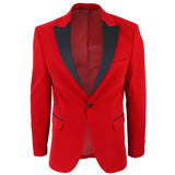 Esmoquin de terciopelo rojo para hombre con solapas de satén, ideal para cenas, bodas y graduaciones. Etiqueta negra.