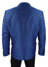Chaqueta de esmoquin y chaleco de hombre con estampado paisley, brocado, satén negro y azul - Sin pantalones