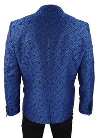 Chaqueta de esmoquin y chaleco de hombre con estampado paisley, brocado, satén negro y azul - Sin pantalones