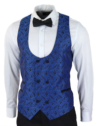 Chaqueta de esmoquin y chaleco de hombre con estampado paisley, brocado, satén negro y azul - Sin pantalones