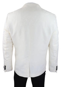 Chaqueta de esmoquin y chaleco de hombre con estampado paisley, chaqueta de cena de brocado satinado color marfil y negro.