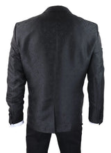 Chaqueta de esmoquin y chaleco de brocado de satén negro para hombre con estampado paisley - Sin pantalones