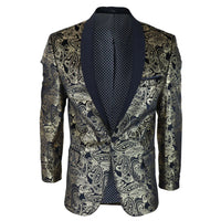 STZ64-65 - Blazer de terciopelo con estampado floral Paisley para hombre, color negro.