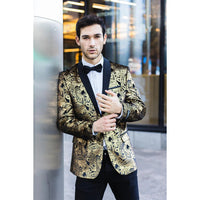STZ64-65 - Blazer de terciopelo con estampado floral Paisley para hombre, color negro.