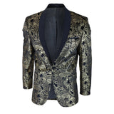 STZ64-65 - Blazer de terciopelo con estampado floral Paisley para hombre, color negro.
