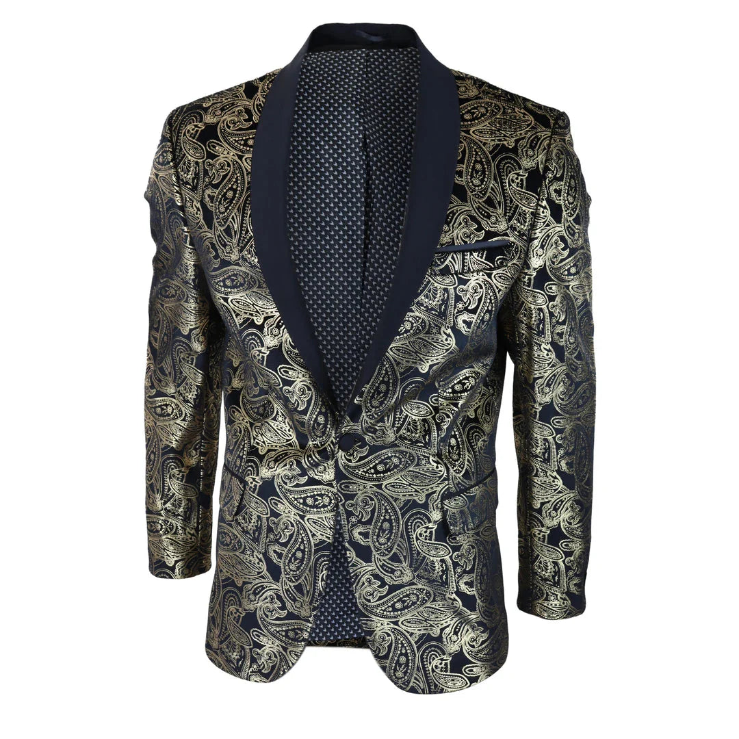 STZ64-65 - Blazer de terciopelo con estampado floral Paisley para hombre, color negro.