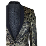 STZ64-65 - Blazer de terciopelo con estampado floral Paisley para hombre, color negro.
