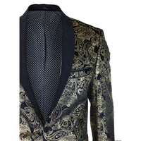 STZ64-65 - Blazer de terciopelo con estampado floral Paisley para hombre, color negro.