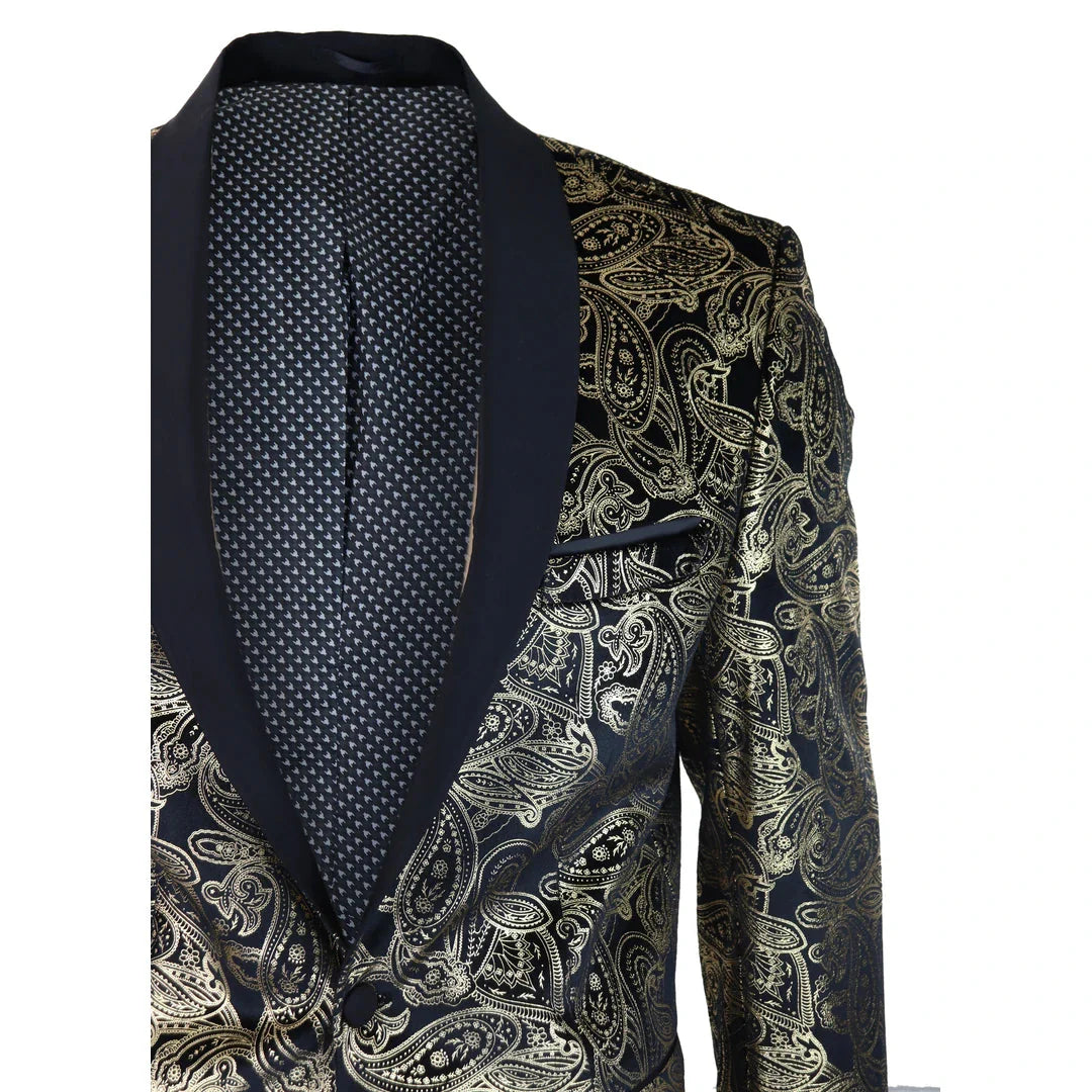 STZ64-65 - Blazer de terciopelo con estampado floral Paisley para hombre, color negro.