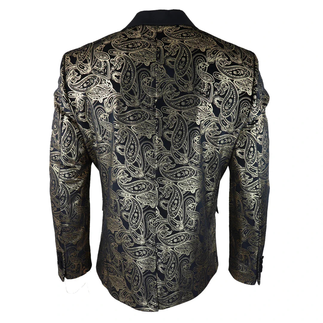 STZ64-65 - Blazer de terciopelo con estampado floral Paisley para hombre, color negro.