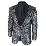 STZ64-65 - Blazer de terciopelo con estampado floral Paisley para hombre, color plata y negro.