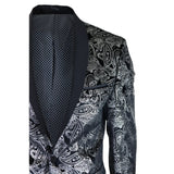 STZ64-65 - Blazer de terciopelo con estampado floral Paisley para hombre, color plata y negro.