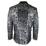 STZ64-65 - Blazer de terciopelo con estampado floral Paisley para hombre, color plata y negro.