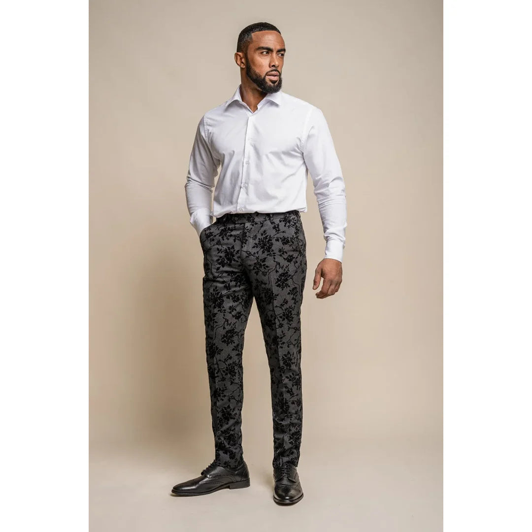Georgi - Pantalones negros florales para hombre