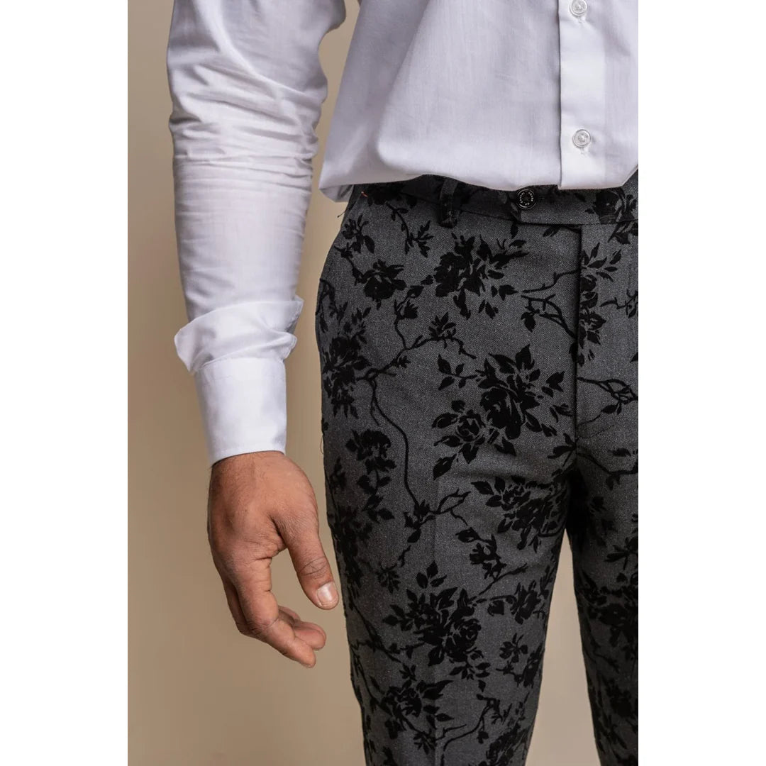 Georgi - Pantalones negros florales para hombre