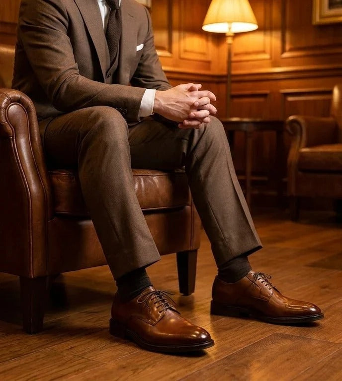 Zapatos Derby clásicos de cuero marrón con cordones para hombre de Taylor