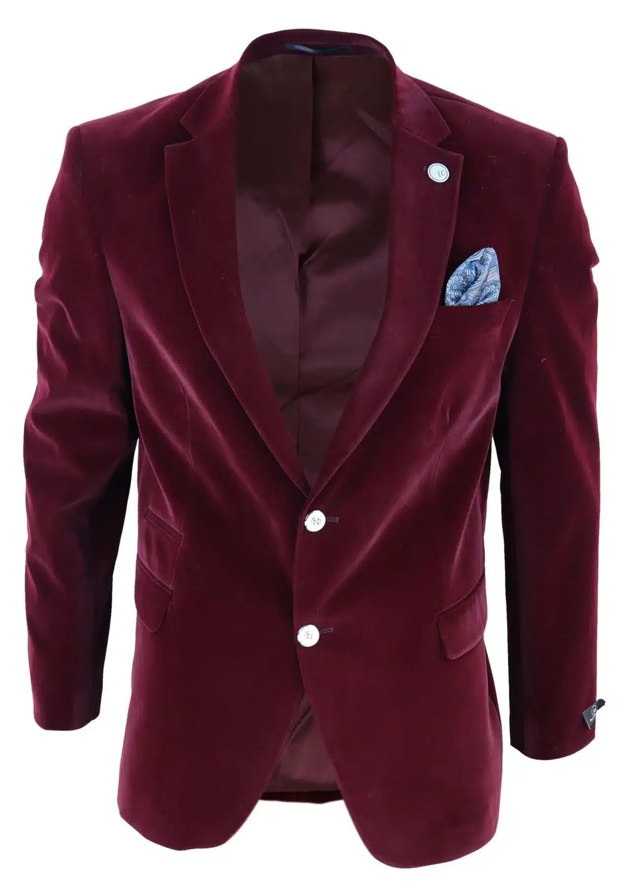Chaqueta tipo blazer de terciopelo para hombre, dos botones, estilo elegante informal, corte entallado - Vino