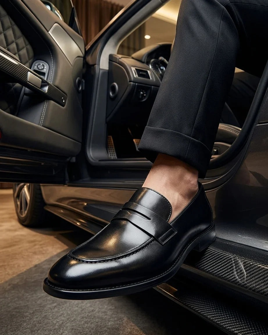 Ted - Mocasines clásicos de piel negra con puntera mocasín para hombre