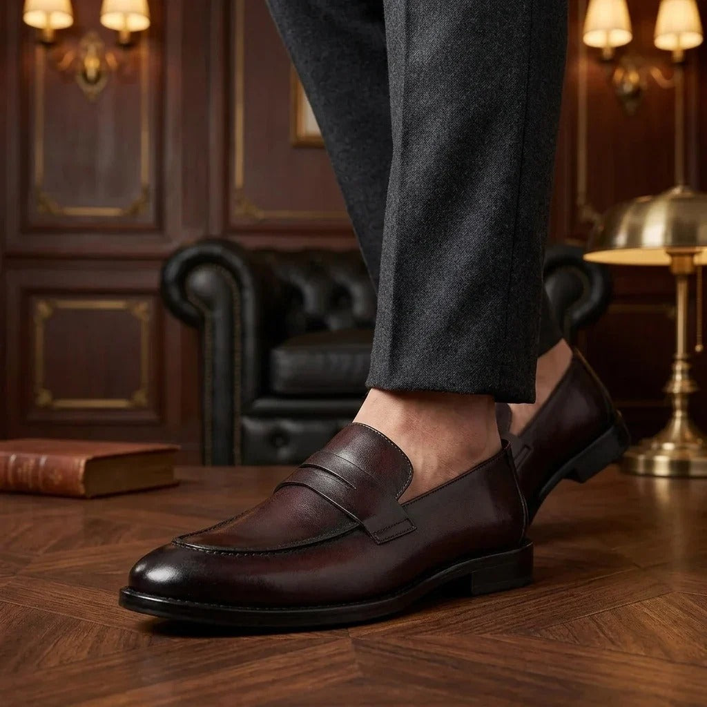 Ted - Mocasines clásicos de piel marrón con puntera mocasín para hombre