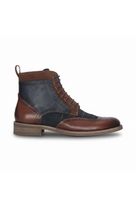 Teddy - Zapatos Oxford de hombre de cuero marrón y tweed azul marino
