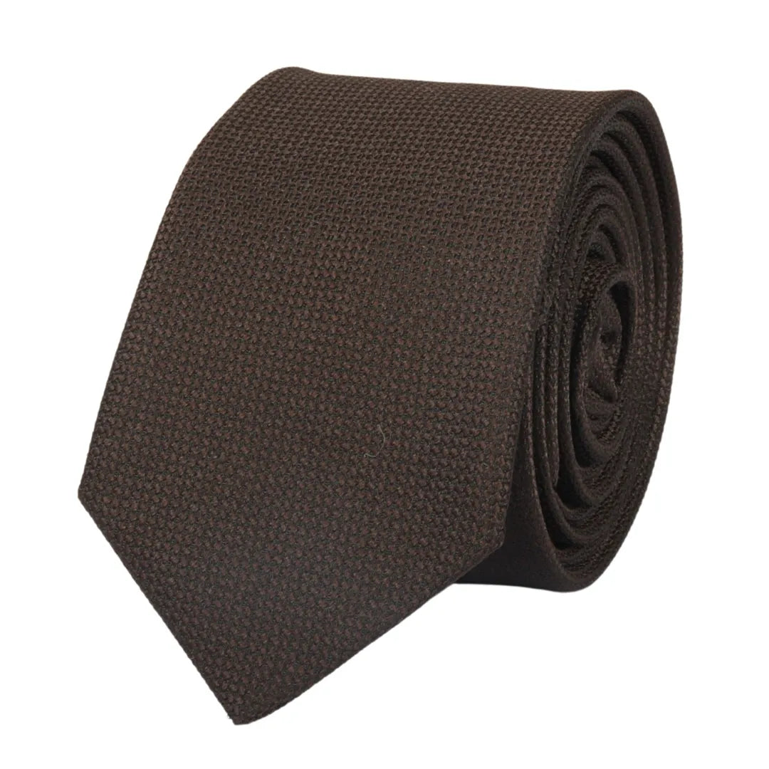 Conjunto de corbata y pañuelo de bolsillo para hombre, corbata formal lisa - Marrón